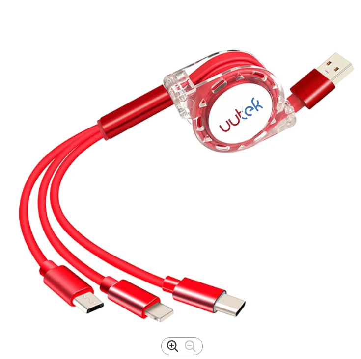 

Free Shipping Top4 UUTEK RSZ3 usb charger cable 2021 new design 3 in 1 usb cable amazon most hot selling fast usb charging cable, White , green and red