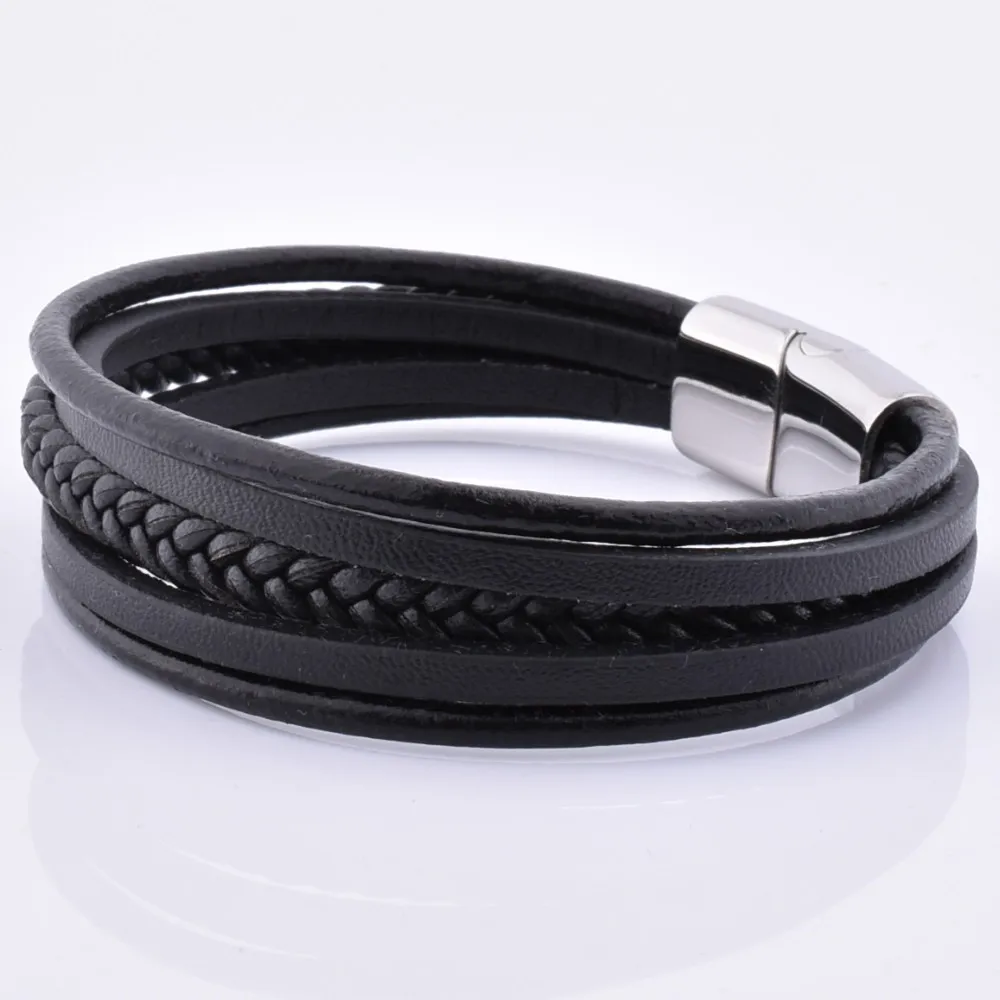 

Brand New Custom Jewelry Best Men'S Braided Black Rope Leather Wrap Bracelet
