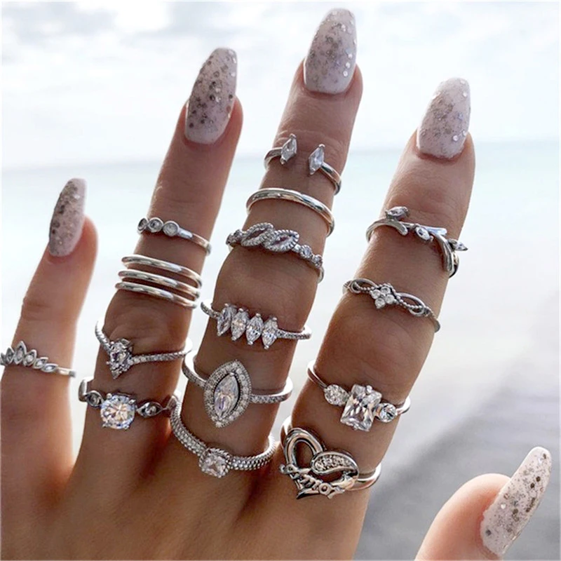

wedding jewelry women silver engagement diamond gemstone ignet rings set, Sliver