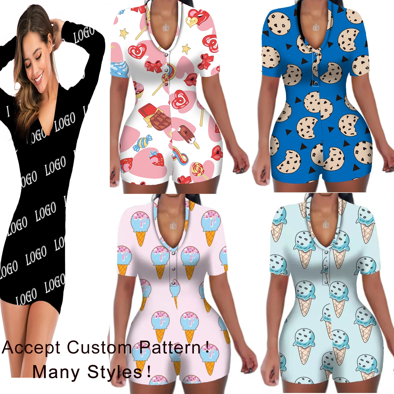 

Low MOQ Custom Sexy Stretchy Onesie Pajamas Adults Women Plus Size Leotard Short Sleepwear Design 2021 Onesie