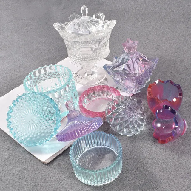 

LOVE'N DIY crystal drip rubber mold crown pyramid round storage box bottle storage jar silicone mold LV395S
