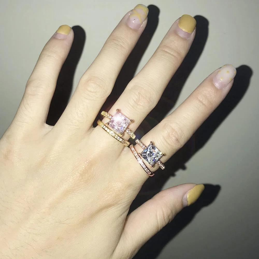 

2Pcs Bridal Set Elegant Rings For Women Sliver Color Wedding Engagement Fashion Jewelry With Full Shiny Zircon Female Ring