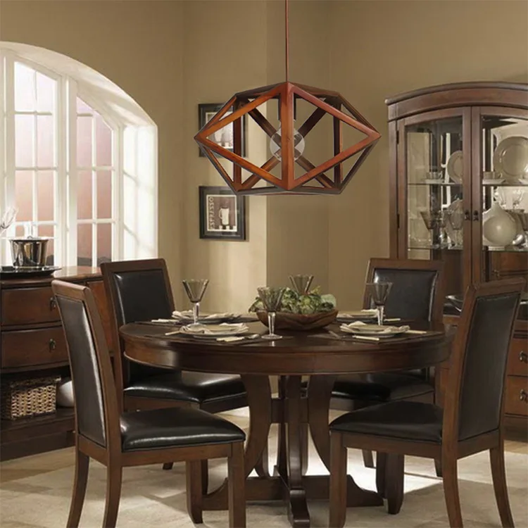 Modern Decorative Natural Wood Color Pendant Lamp Wood Frame Light For Night Lighting