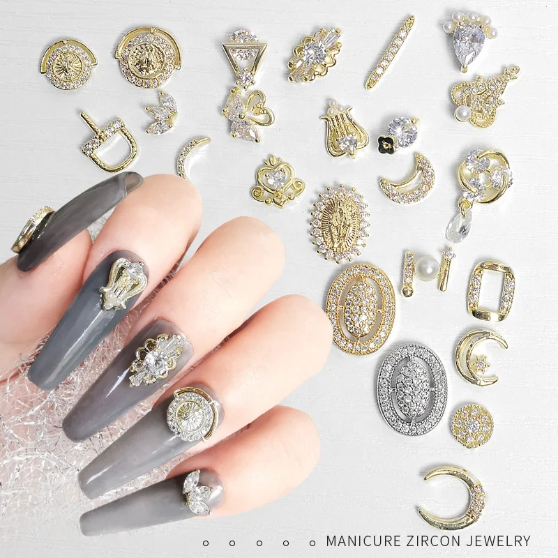 

Paso Sico 2021 Trend Gold Nails Luxury Moon Press On Nails Zircon Charms Color 3d Charms Nail Art