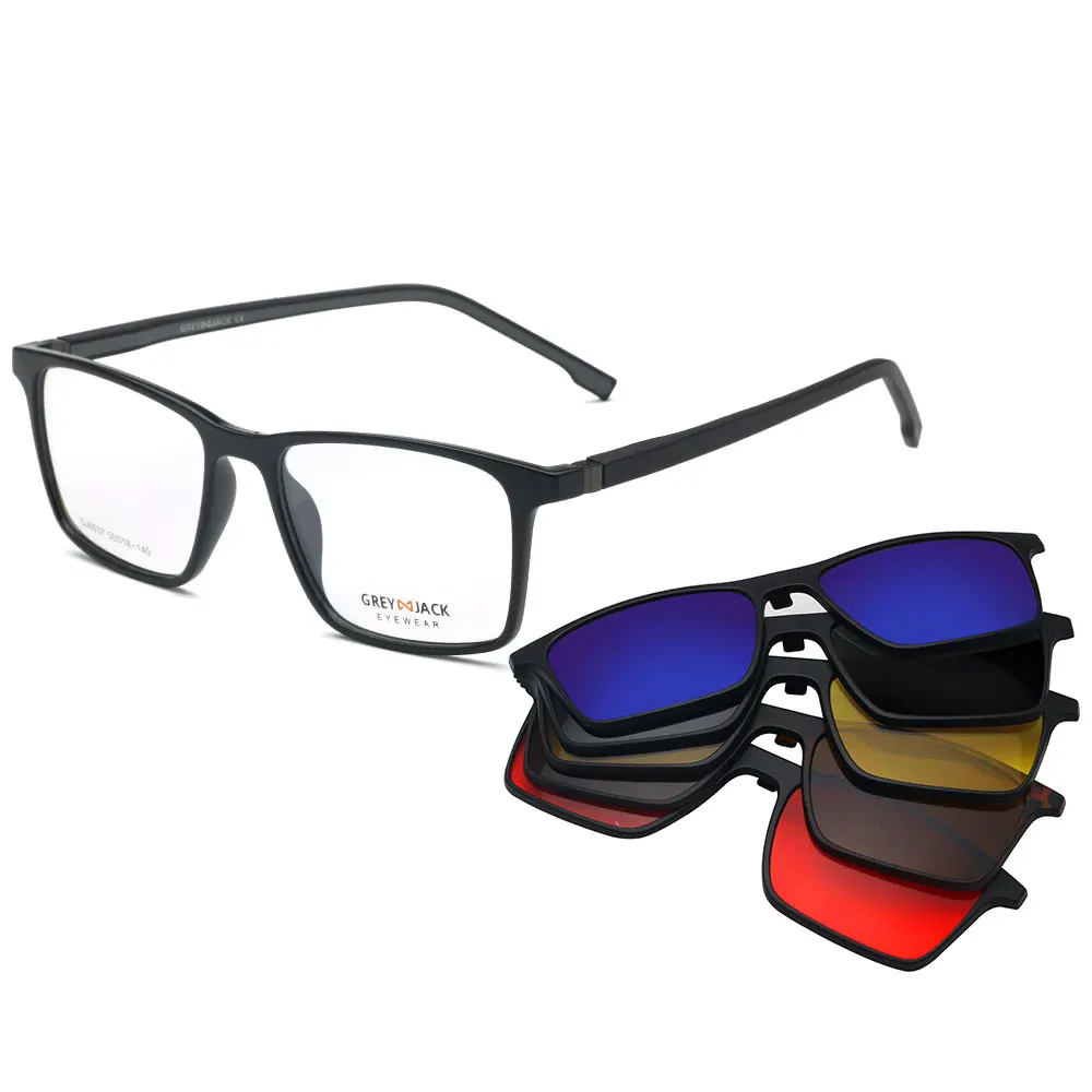 

Grey Jack Men Women TR 90 5 in 1 Magnetic clip on Sunglasses Square Sunglasses Eyeglasses Frames