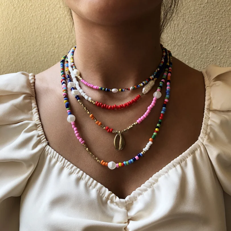 

Boho Masking Chain For Women Necklace Bohemian Rainbow Polymer Clay Bead Necklaces Trendy Letter Custom Sunglasses Chains, Picture shows