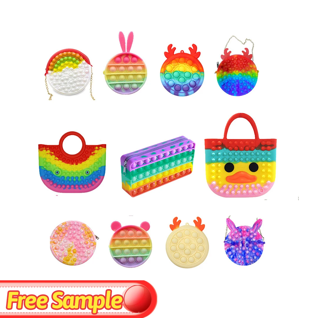 

2021 Fashion Mini Kids Purse Crossbody Silicone Push Bubble Pencil Case Luxury Pop Its Bag Tote Handbag for Women Wholesale, So many colors for you to choose