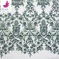 

Hot sale french green embroidered floral lace fabric with pearls and beads african sequins lace for Asoebi bridal HY1166-6