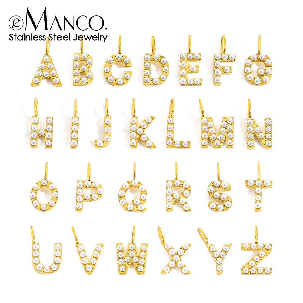 

Wholesale 14k Gold Plated Personalized Minimalist Pearl Alphabet Initial Letter Pearl Charms For Jewelry Making