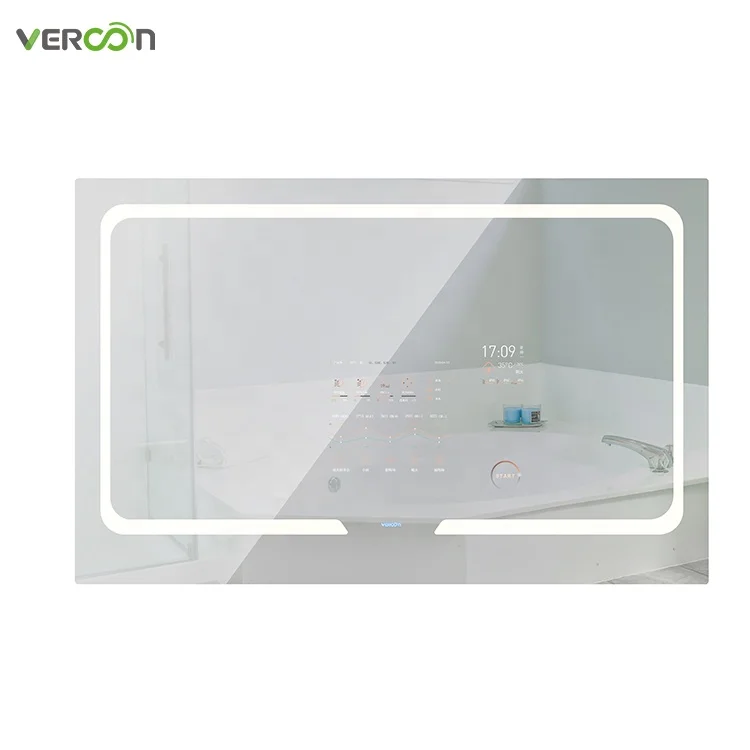 

Calendar temperature display led mirror lighted wall mounted bathroom touch smart mirror