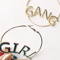 

gang girl metal punk retro alphabet gold hoops earrings 18k