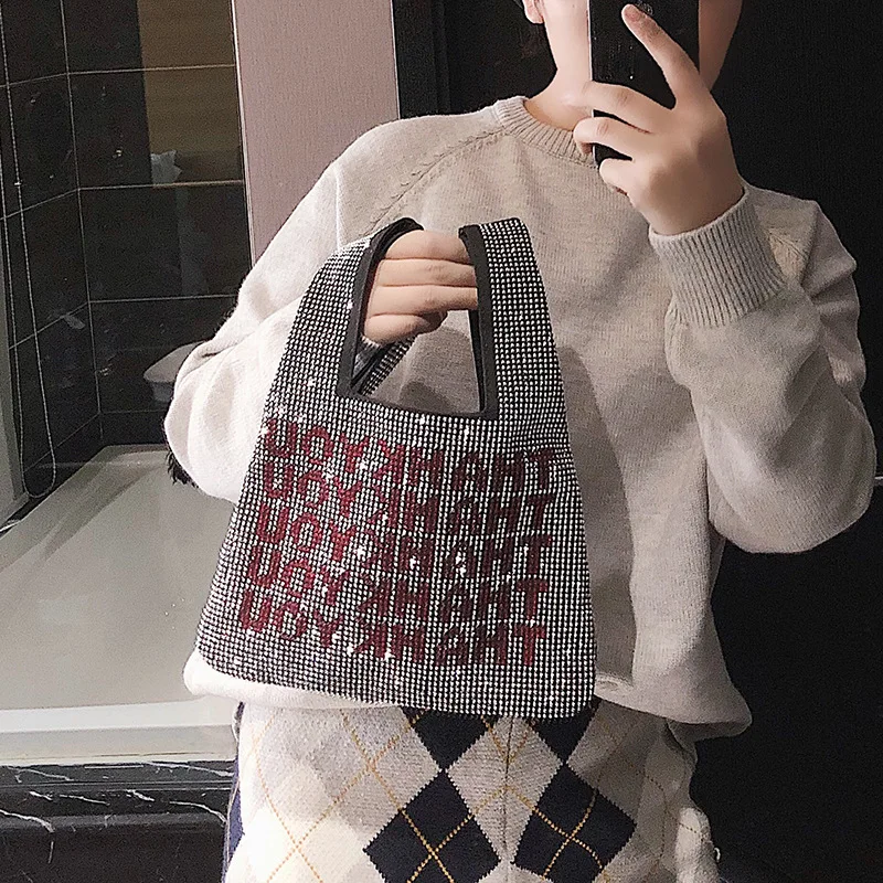 

2020 Girls Glitter Purses Brand Crystal diamond small tote women hang bags thank you bling bag woman