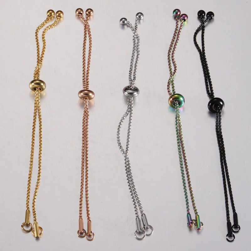 

Stainless steel box chain rubber Adjustablebeads Bolo chain Jewelry Making Bracelets