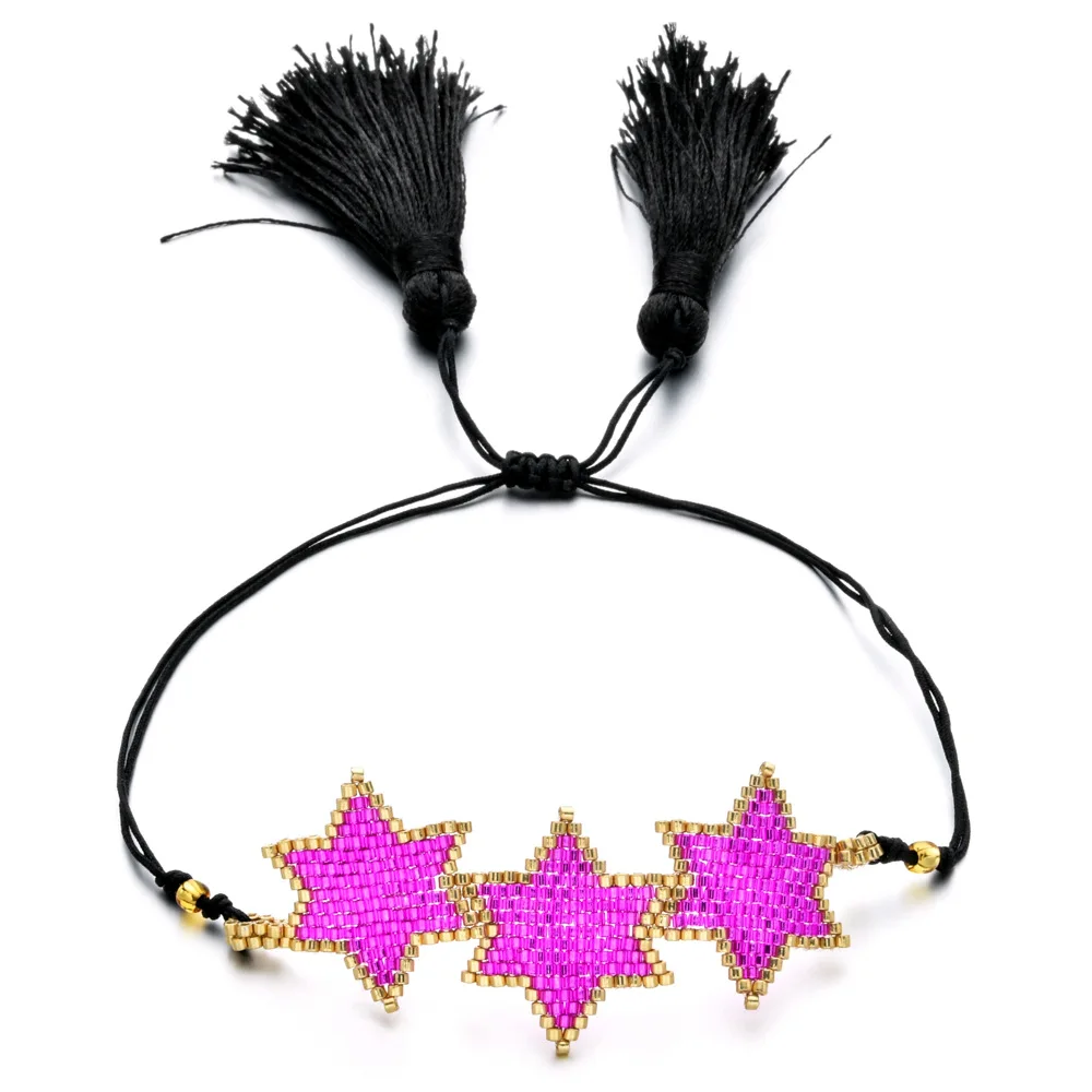 

2020 Boho Chic Women MIYUKI Seed Bead Star Bracelet White Purple Seed Tassel Charm Bracelet For Girls