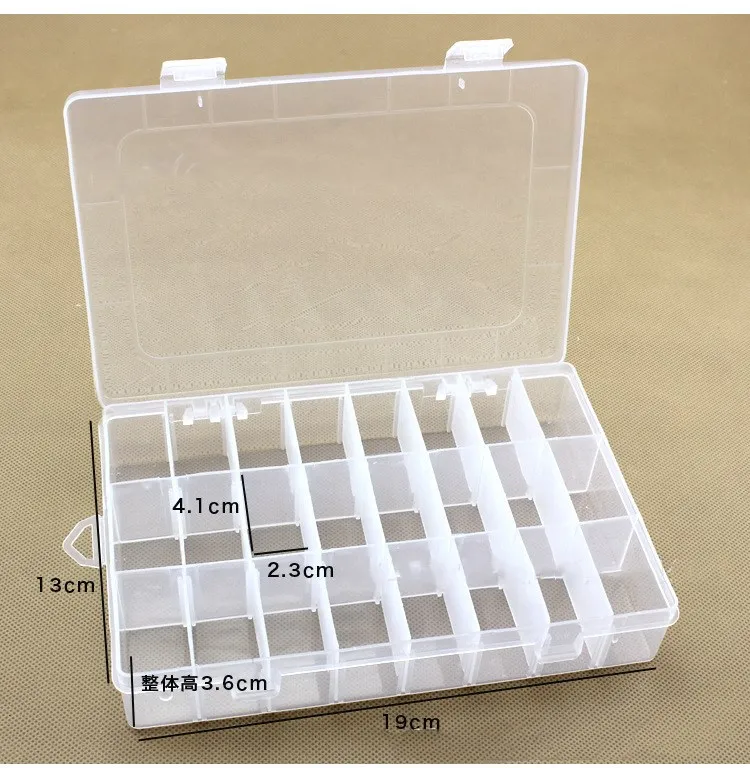 

Plastic Organizer Container Box 24 Compartments with Adjustable Dividers Jewelry Storage Box, Transparent