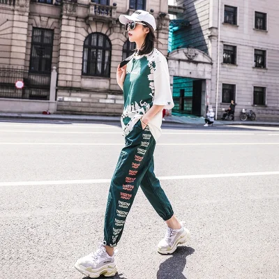 

Large size women's summer clothes 2020 new two-piece suit foreigners reduce age and fat mm fashionable casual sports slimming su