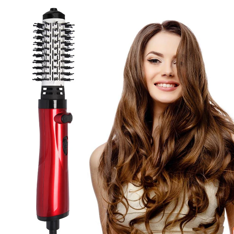 

Rotating Hair Brush Automatic Ionic Hair Brush Dryer Hair Curling Straightening Comb, Black + red