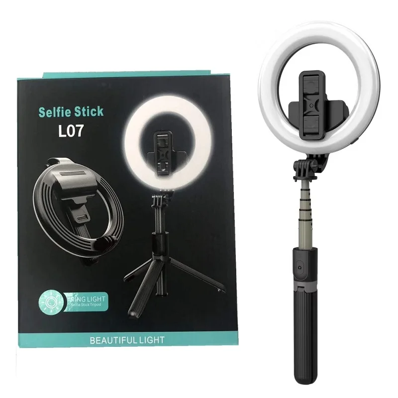 

Portable L07 5'' Dimmable LED Ring Light Selfie Stick Tripod Self-Portrait Shooting