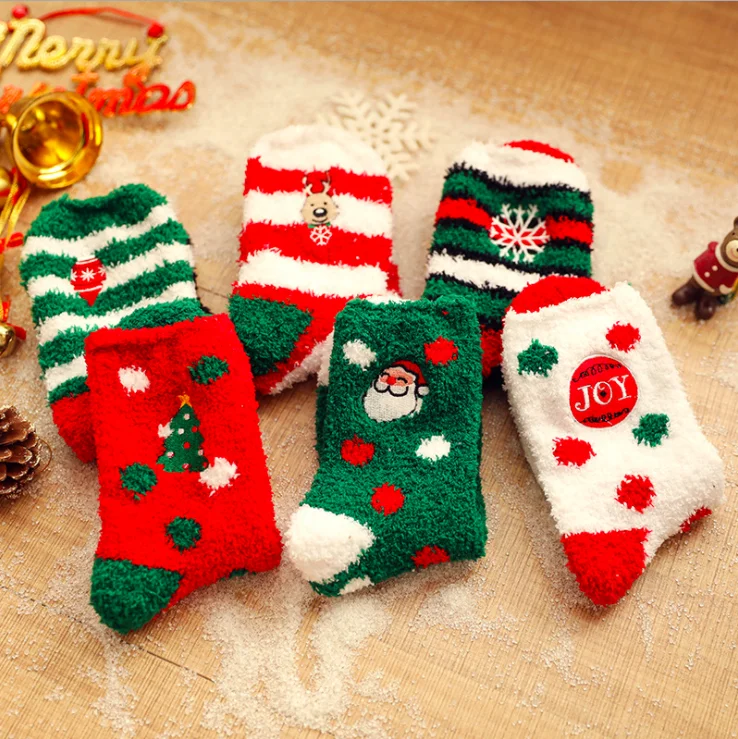 

DHL Free Shipping Indoor Soft Cozy Custom Warm Fluffy fuzzy Christmas Socks for Ladies