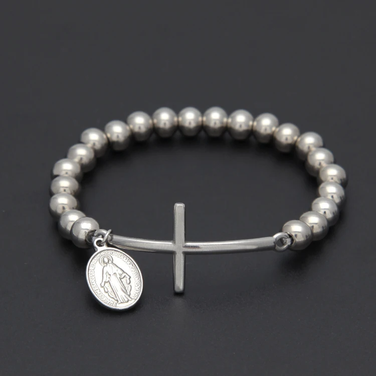 

Wholesale Stainless Steel Chain Beads Rosary Bracelet Mens with Jesus Cross