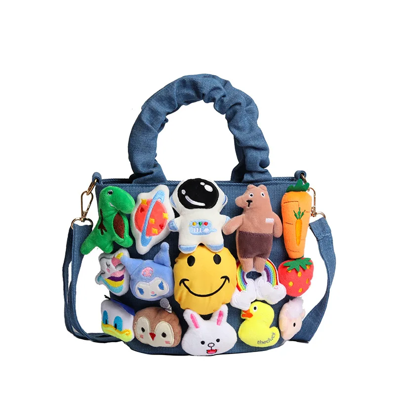 

Super cute Ladies denim hand bags Fashion cartoon canvas tote bag lifestyle handbags for women girls