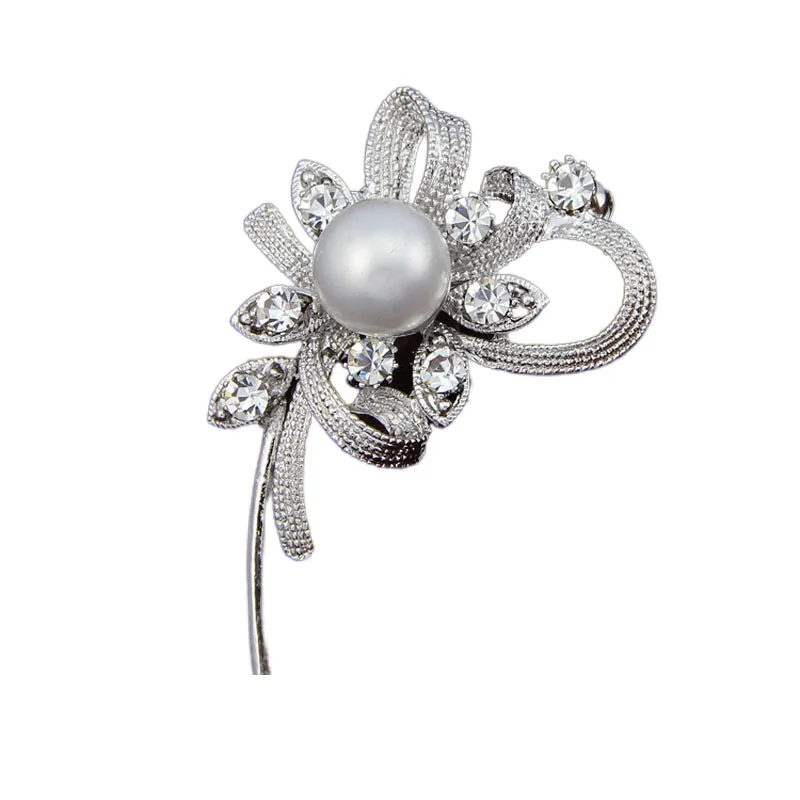 

Glamorous Simulated Pearl Plant Flower Rhinestone Silver-color Brooches for Women Brooch Pins Fashion Jewelry Accessories