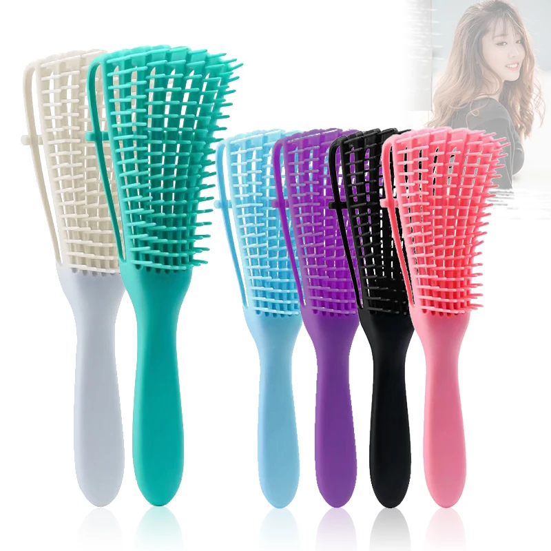 

For curly hair custom parting braider eco comb private label wet afro detangler comb detangling hair brush, Tiffany green, pink, purple, black...