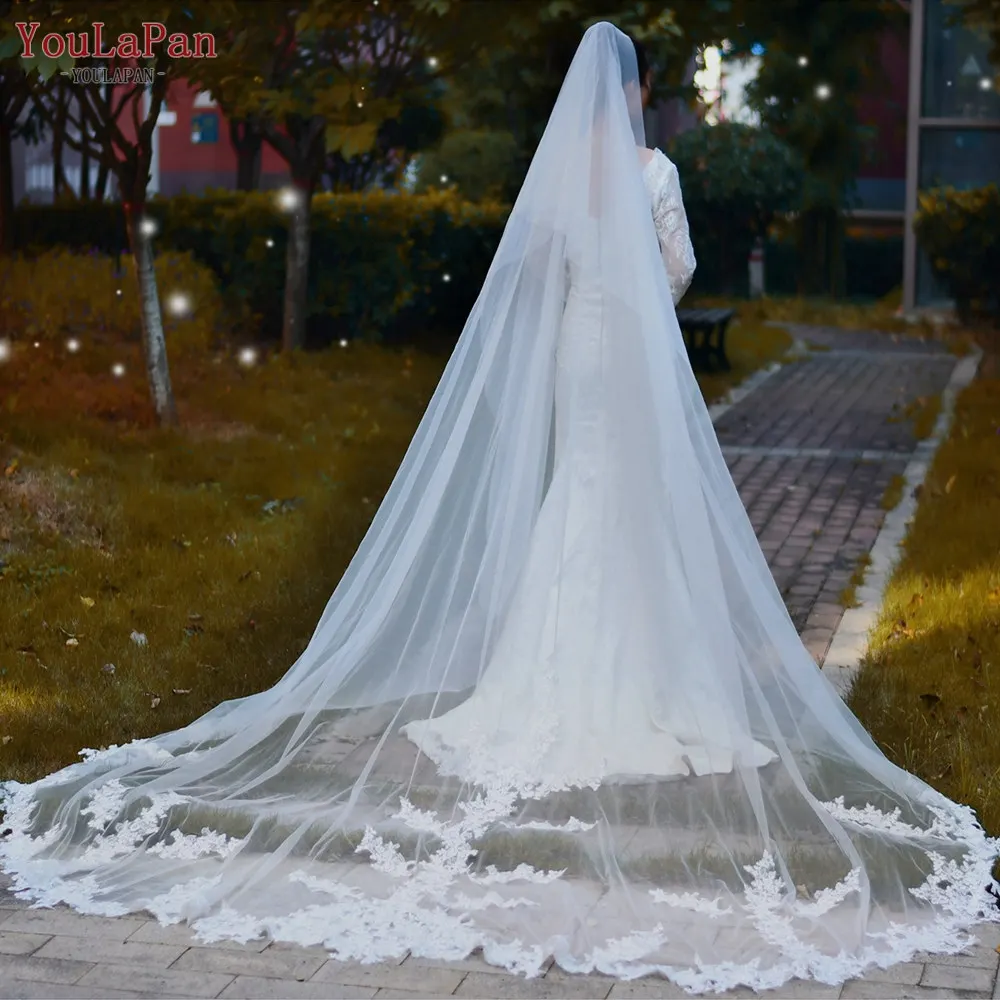 

YouLaPan V116 2022 Wholesale Elegant Trendy Fashion Tulle White Girls Cathedral Length Floor Church Bridal Wedding Veil, White/ivory