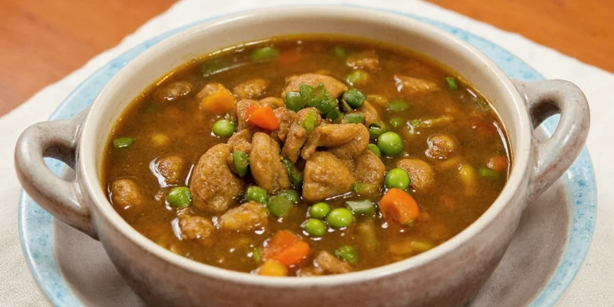 Five types of green chili stews arranged on a table