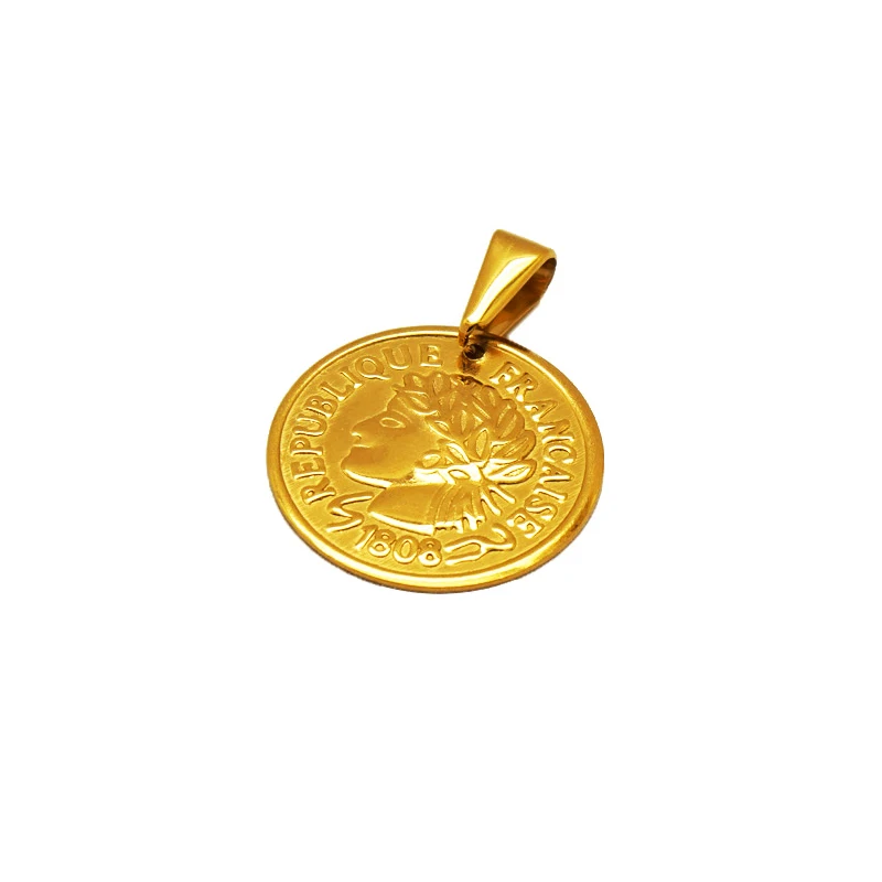 

Olivia New Arrivals 18K Gold Plated Medallion Our Lady Mary Necklace Republique Francaise Medal Cion Pendant For Women