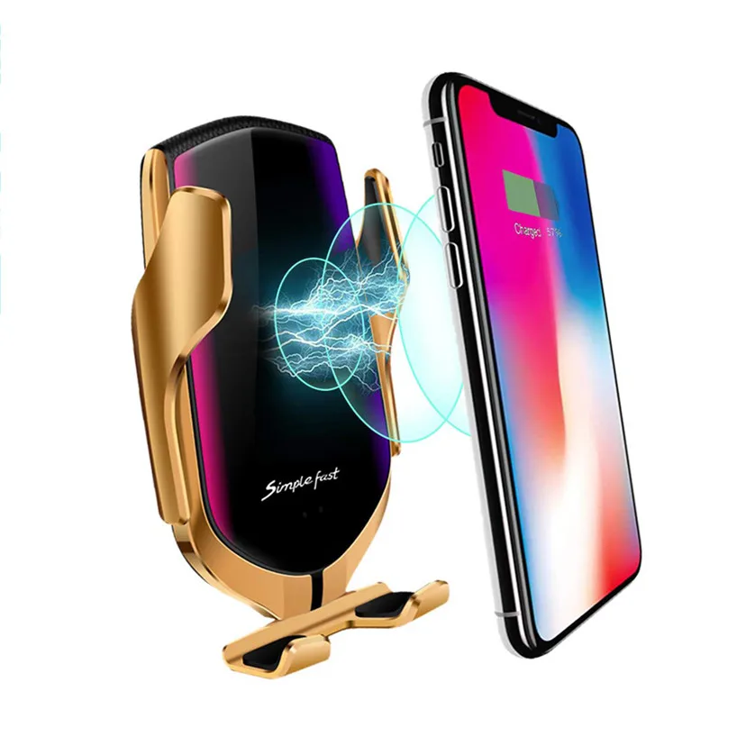 

Fast QI car charger Automatic clamping R1 wireless charger Car Phone Mount Magnetic 10W Quick Wireless Mobile Charger, Gold,sliver