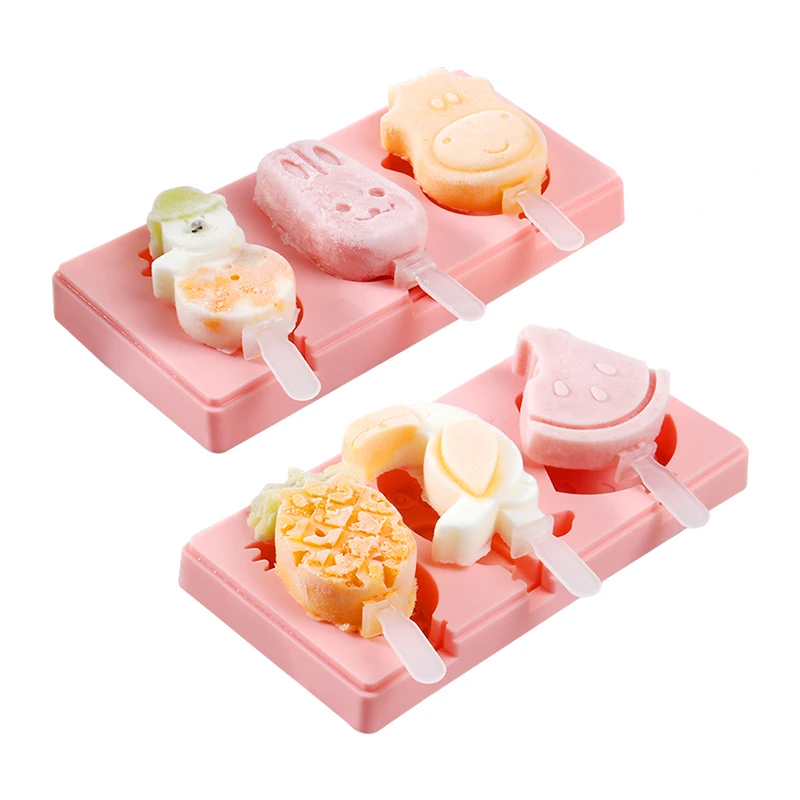 

Factory Wholesale Cartoon Silica Gel Ice Cream DIY Mold Silicone Popsicle Mold, Pink+white