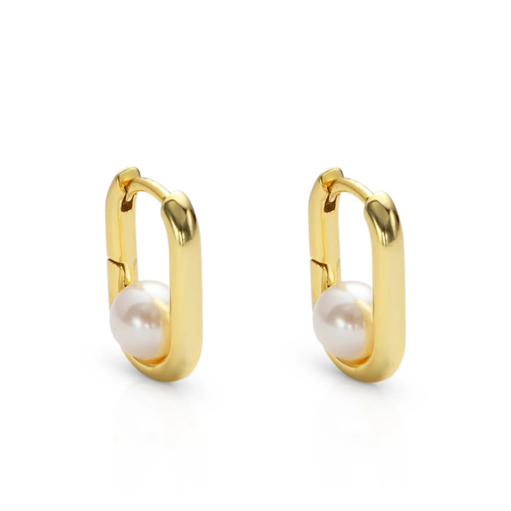 

Chris April fine jewelry wholesale 925 sterling silver 18k gold plated oval shell pearl tiny huggies hoop earrings