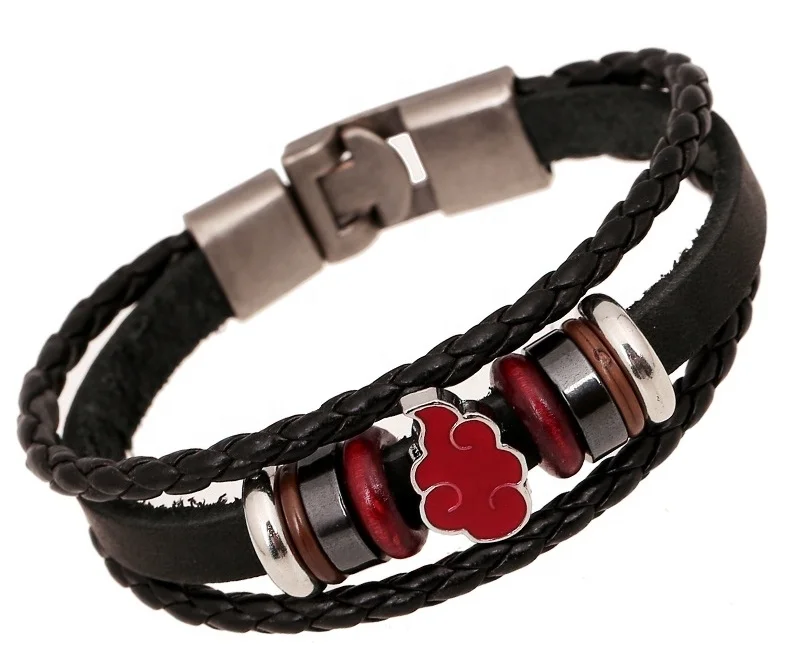 

Anime Naruto Cosplay Akatsuki Bracelet Costume Accessories Red Cloud Uchiha Itachi Bracelet Metal Pu Leather Wristband Bracelet, Picture shows