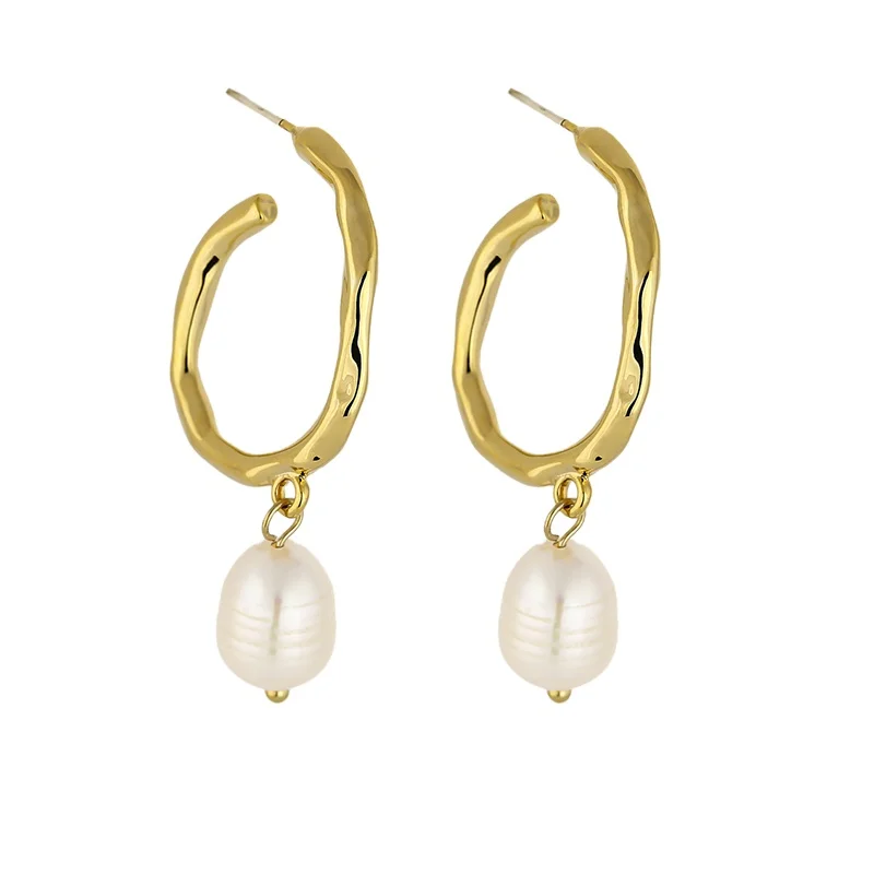 

JINYOU Amazon Best Selling 14K Gold Plated Jewelry Geometric Earrings Natural Freshwater Pearl Earring for Women