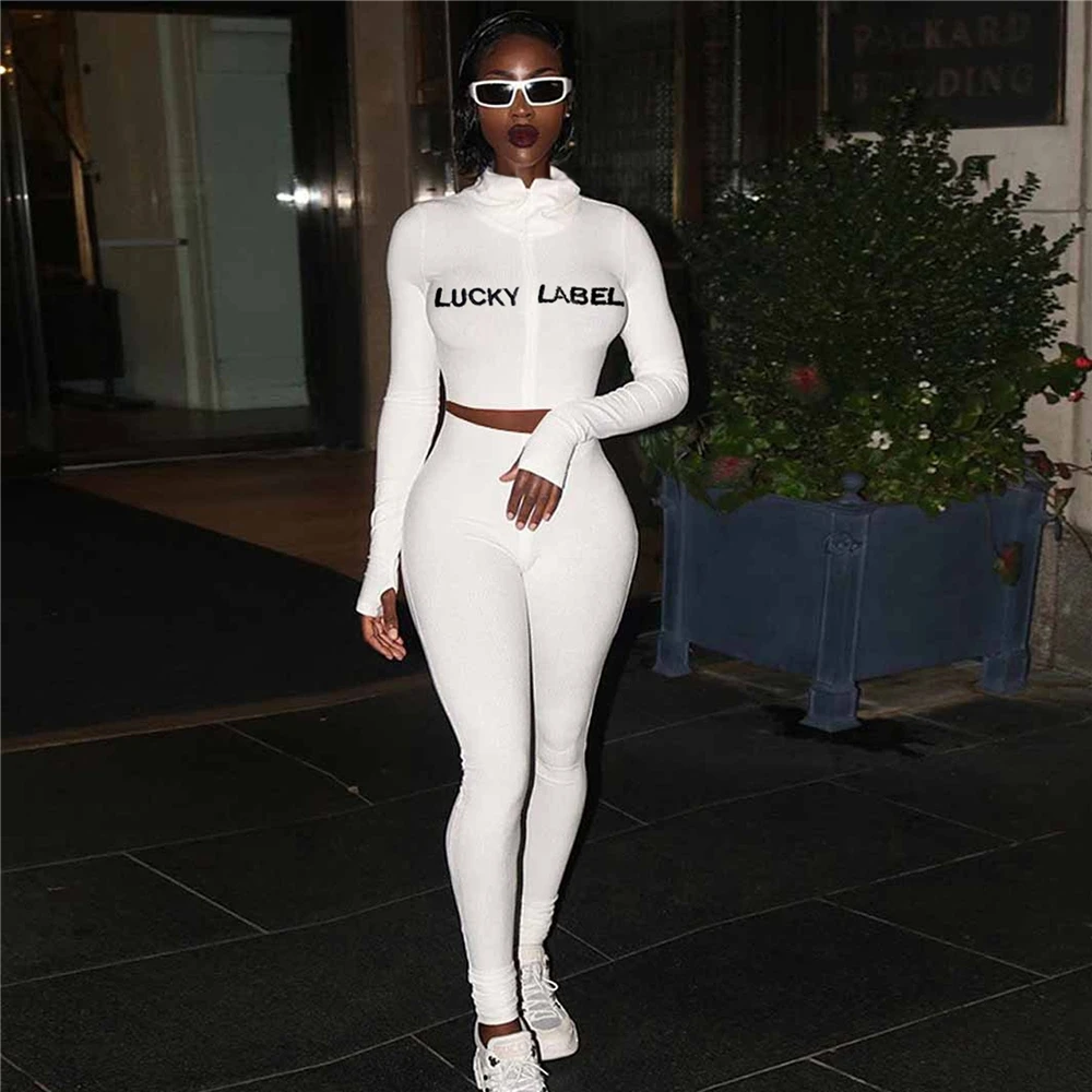 

A01423D Factory Outlet High-collar Thread Embroidered Suit Trousers Letter Zipper Sport Two-piece Set