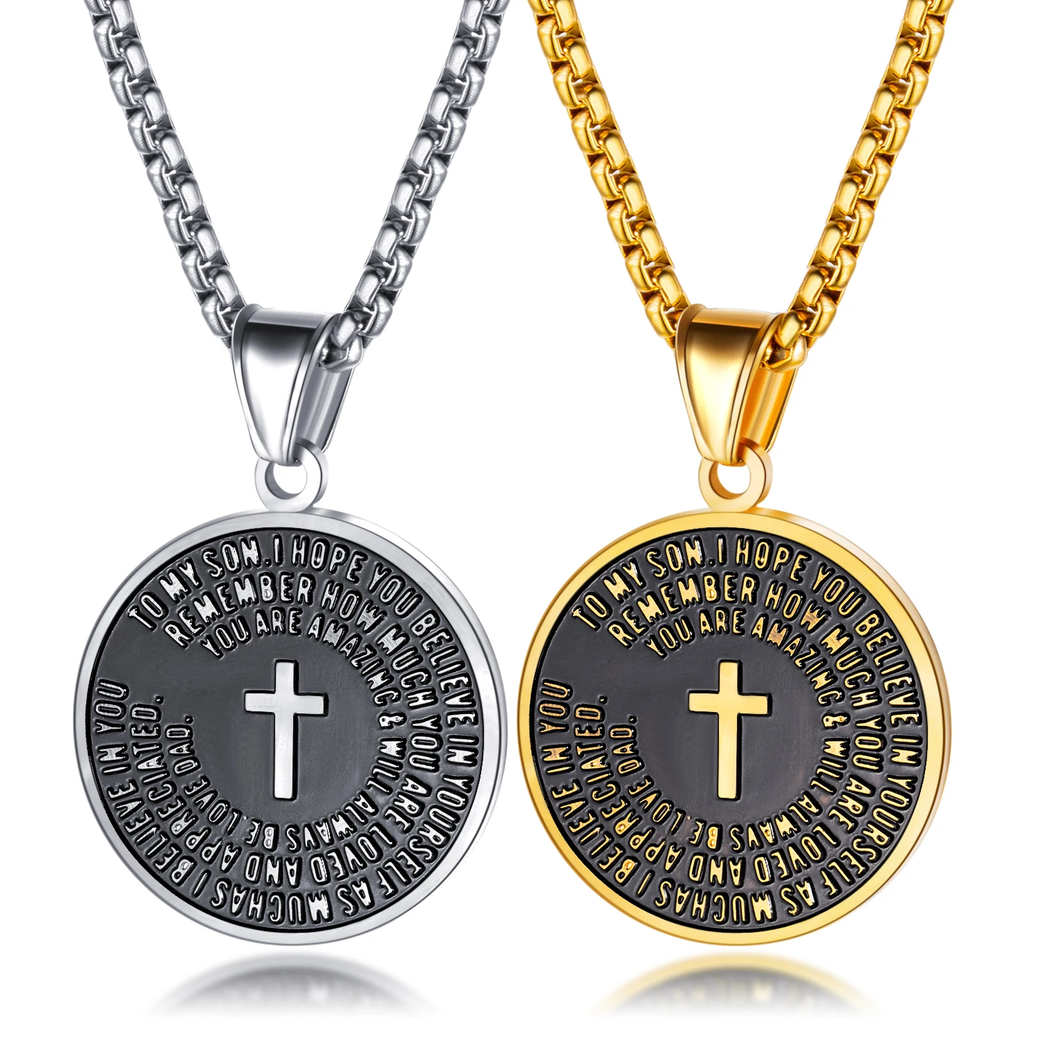 

New Style 24k Retro Stainless Steel Jesus Pendant Gold Cross Necklace Jewelry, Silver,gold,customized color
