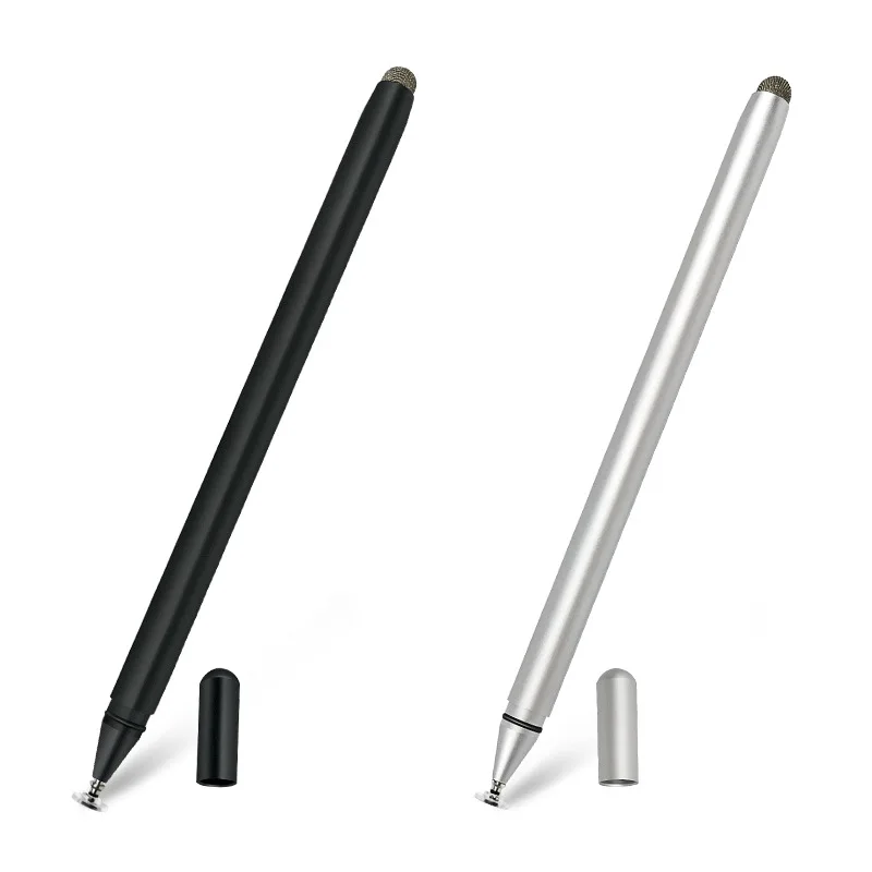 

New Design 2 in 1 Double Sides Precision Fine Disc Tip Pencil Metal Universal Touch Screens Tablet Stylus Pens, Black / silver