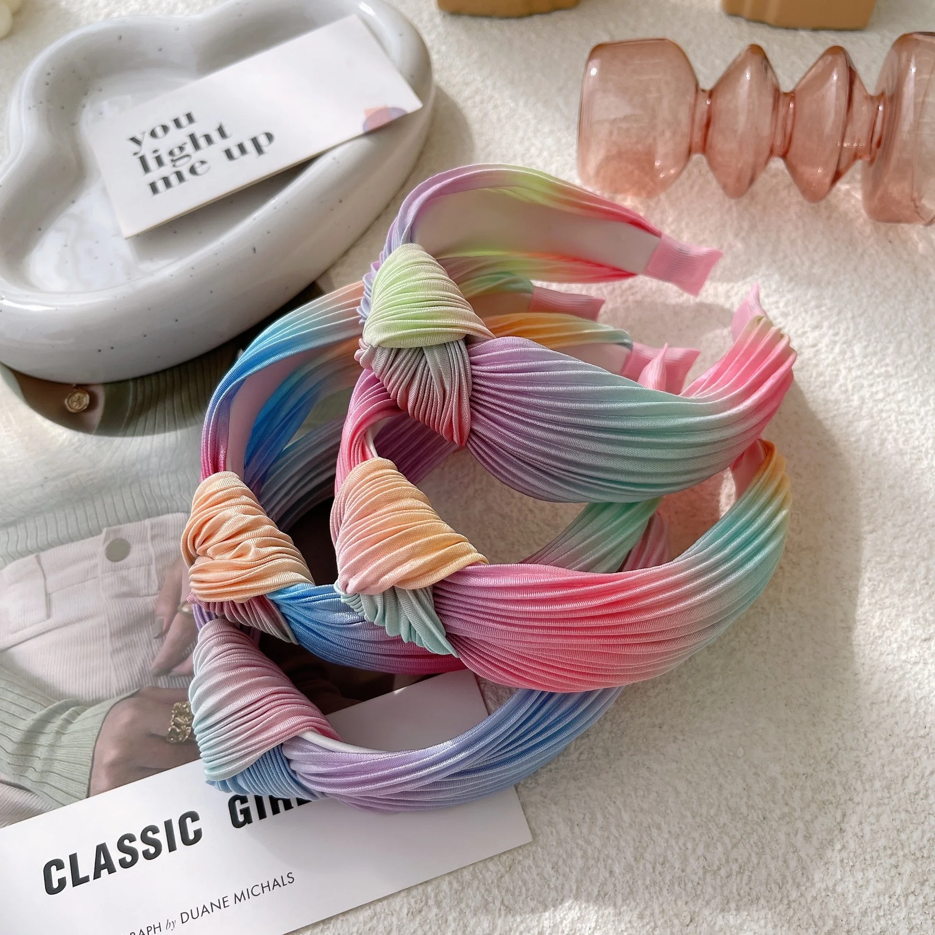 

Fashion girls tie-dye hairband lady hair accessories rainbow hair scrunchies