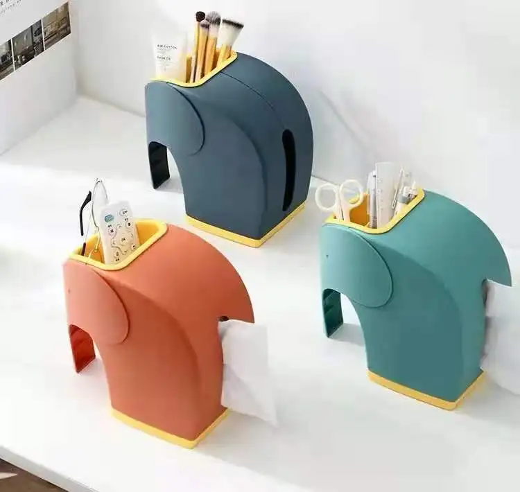 

Wholesale Amazon Top seller Home accessories PP Cute Elephant Pen Pencil Organizer Holder Desktop Office Modern Tissue Box