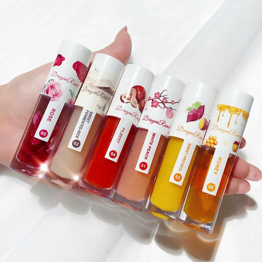 

6 Colors Wine Lees Rose Lip Oil Moisturizing Glass Moisturizing Female Liquid Honey Lipgloss Transparent Lipstick, As shown