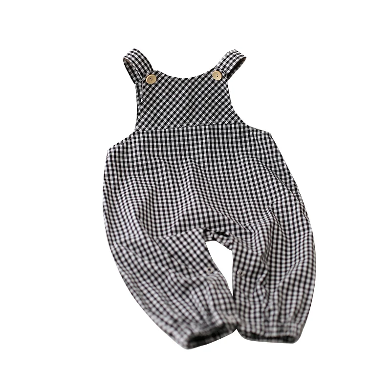 

Wholesale Plaid Belt Black Cotton Newborn Baby Unisex Jumpsuit