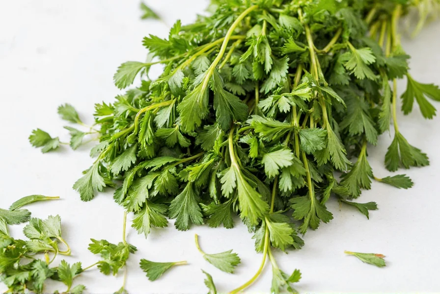Dried parsley on wooden table with herb jars