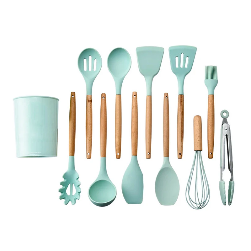 

Heat Resistance 12 Pcs Kitchen Wooden Handle Cooking Tools Silicone Spatula Kitchen Utensil Set