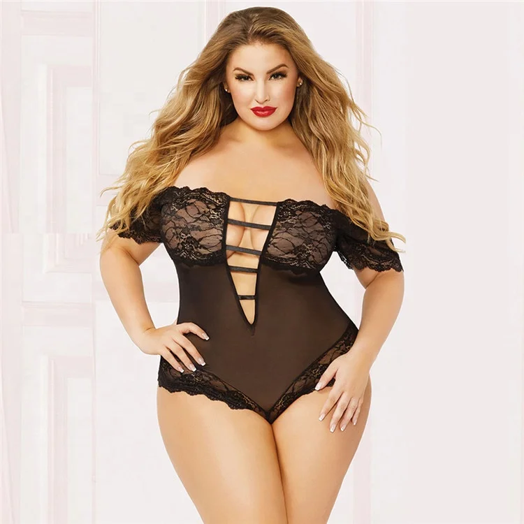 

Women Soft Lace Babydoll Plus Size Lingerie Sleepwear For Fat Ladies, Black