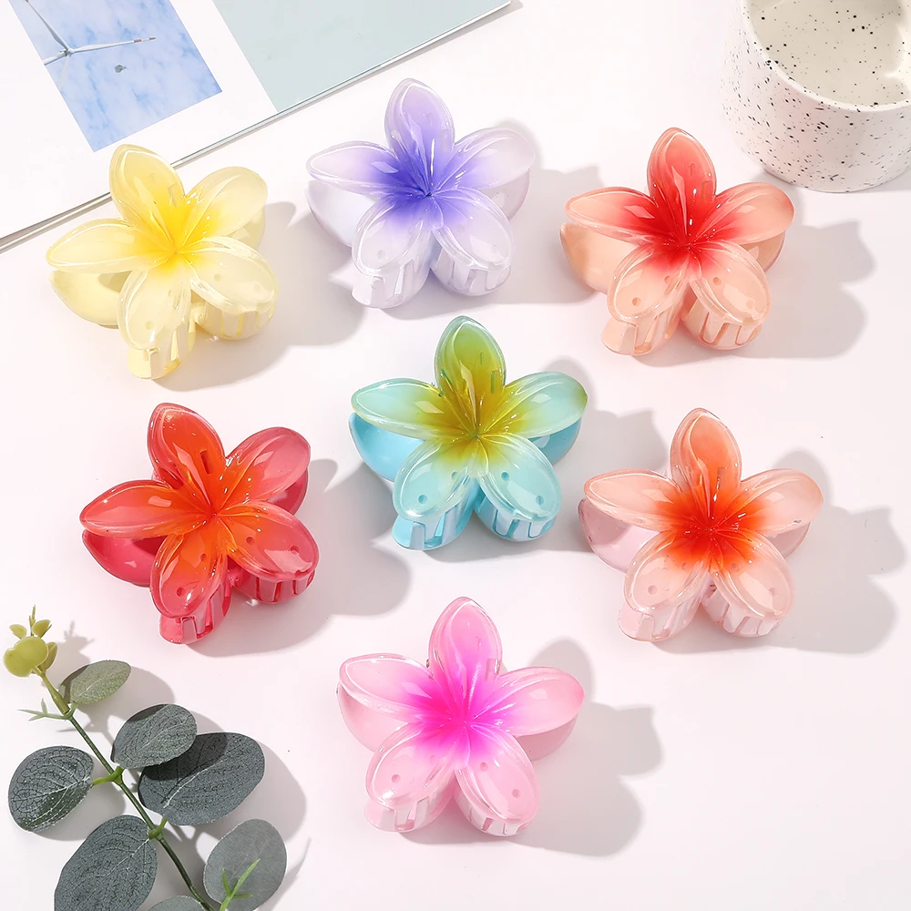 

Korean New Style Plastic Hair Claw Clips 8cm Fashion Frangipani Egg Flower Hair Claws For Women