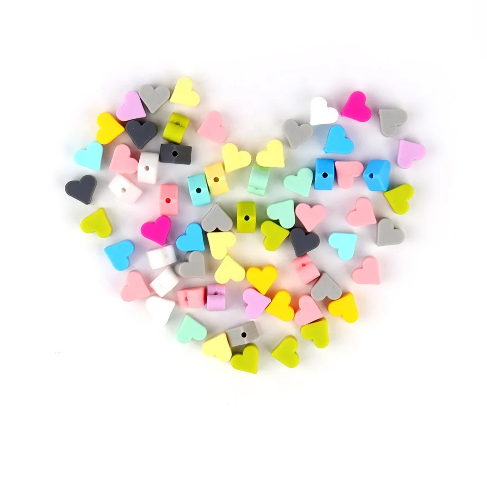 

Baby Colorful Heart Beads Food Grade Silicone Loose Beads Wholesale Baby Silicone Teether Beads