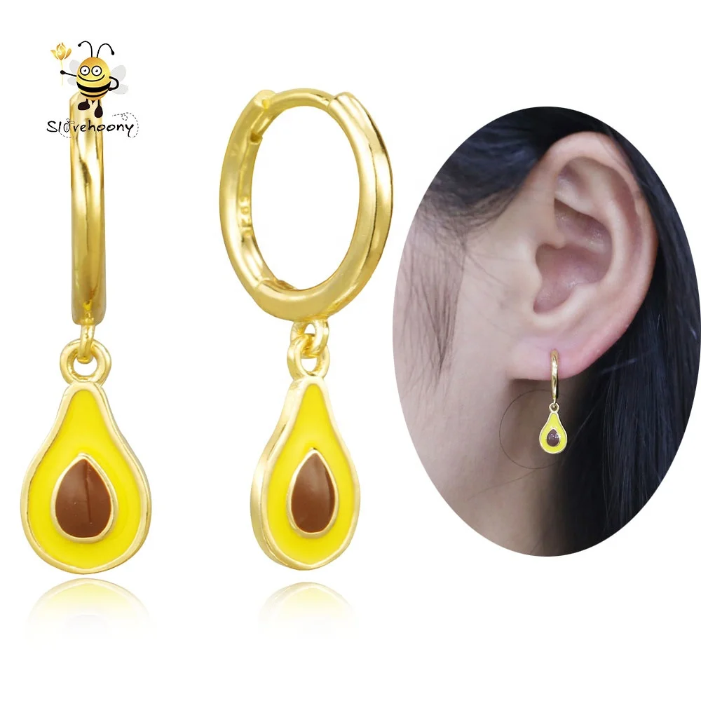 

Avocado Huggies Hoop Earrings Set 18K Gold Fruit Enamel Drop Earrings Sterling Silver 925 Jewelry For Women 2021 Joyas Wholesale, Silver/gold/ rose gold