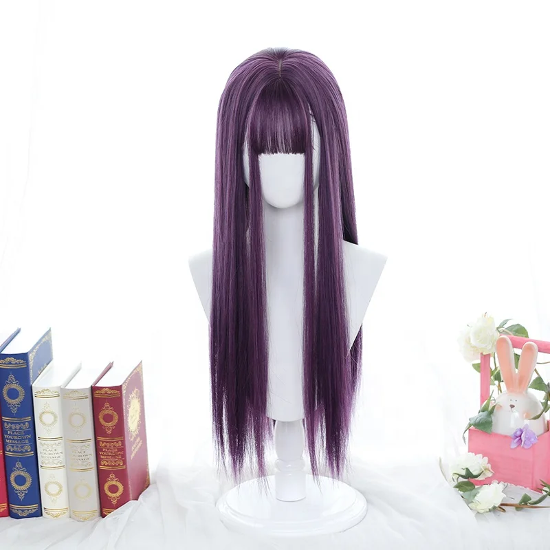 

Wholesale 70cm Long Straight Purple Wig Cosplay Synthetic Anime Peluca Halloween Party Hair Lolita Wigs For Girls