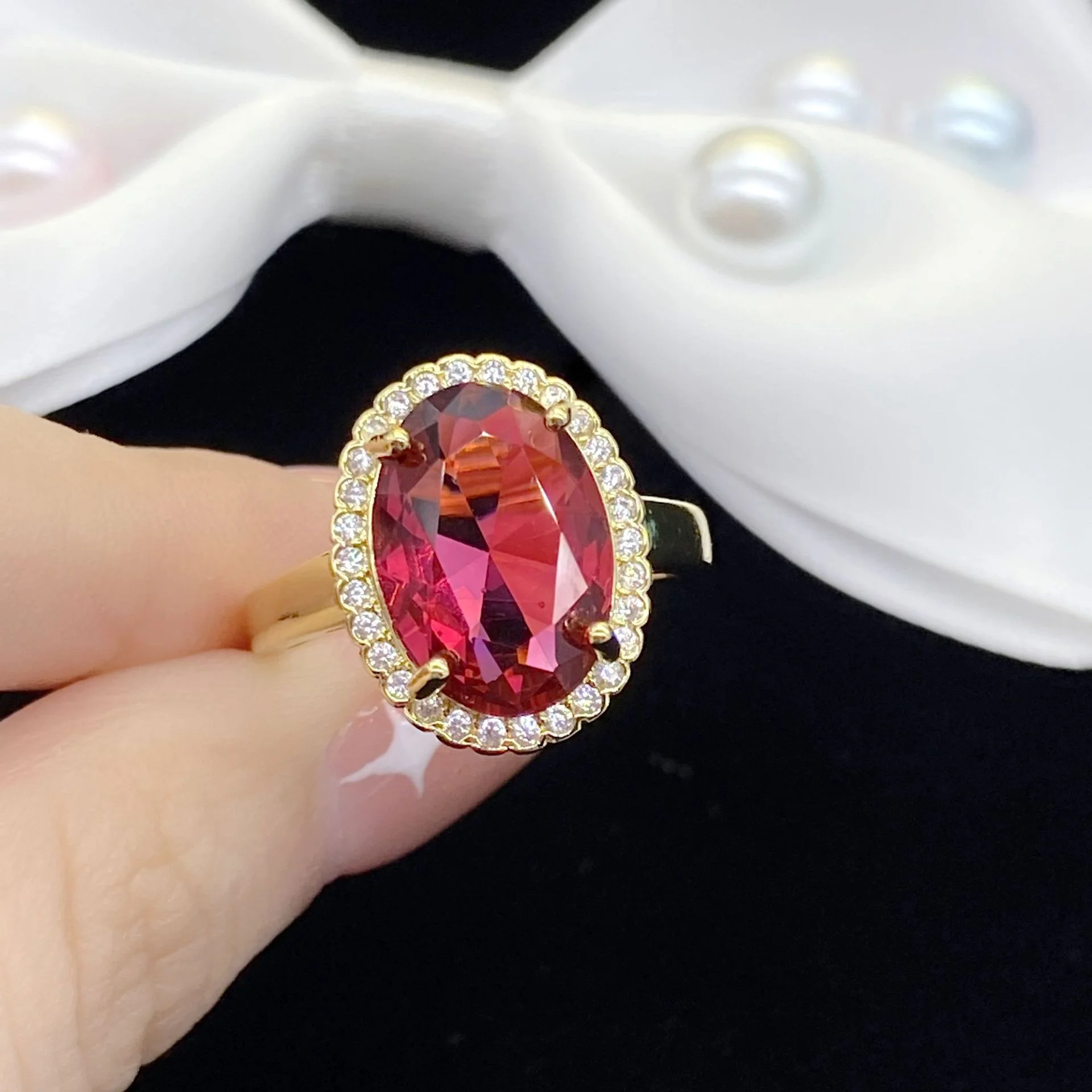

Vintage Jewelry Bijou Bands Ruby zircon Rings for Women Red Austrian Crystal Rose Gold Filled Accessory, Picture shows